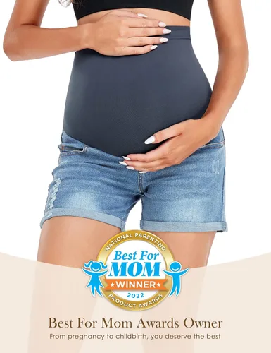 Miniatura 2 de HOFISH Pantalones de mezclilla elásticos para mujer, cómodos pantalones cortos de mezclilla para entrenamiento, casuales, para embarazo