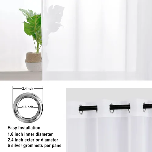 Miniatura 3 de Hiasan - Cortinas traslúcidas de gasa cortas semitransparentes con ojales y alzapaños filtrantes de luz para ventana, dormitorio, baño, 2 paneles