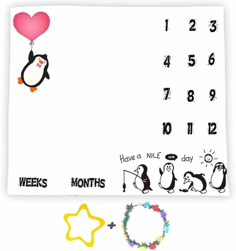BTYYSS31 - Manta mensual de hitos mensuales de pingüino, franela suave de 48 x 40 pulgadas, corazón de amor rojo, regalos para mamá recién nacida,