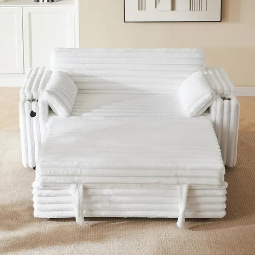Miniatura 13 de hansones Sofá cama extraíble multifuncional de 66 pulgadas con mesa auxiliar oculta, reposabrazos de almacenamiento, puerto de carga integrado
