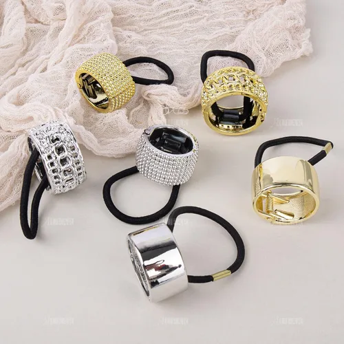 Miniatura 5 de AUEAR, Paquete de 8 soportes para cola de caballo con diamantes de imitación, puños góticos punk, elásticos para mujer, accesorios