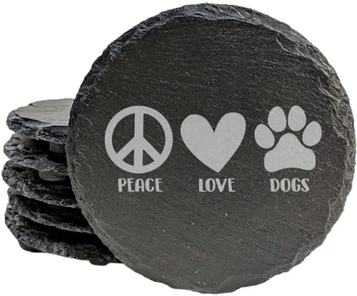 Miniatura 23 de Engraved Dog Cat Paw Coasters Set of 4 – Dog Cat Silhouette Paw Print Design – 4 Inch Round Slate – Pet Lover Home Decor – Handmade in Oregon USA