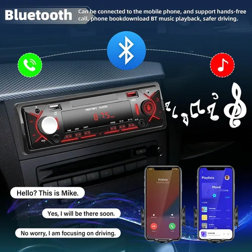 Miniatura 3 de Estéreo de coche de un solo DIN con Bluetooth 5.0 manos libres Llamadas Digital Receptor estéreo para coche Radio FM Reproductor MP3 Sistema