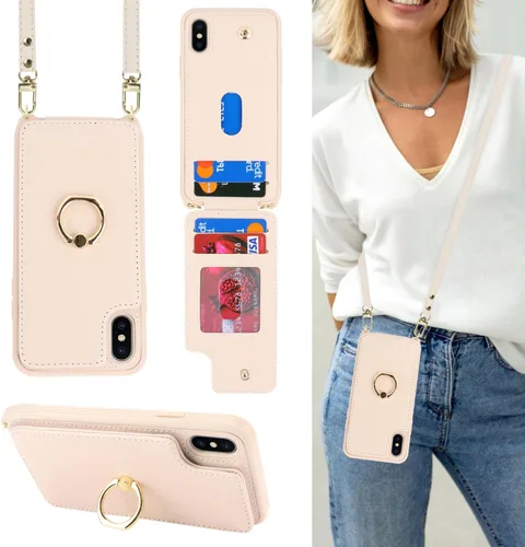 Miniatura 17 de Lipvina para iPhone 11 Pro Funda para teléfono con tarjetero y correa para mujeres, cordón cruzado, soporte de anillo con patas, cierre de presión