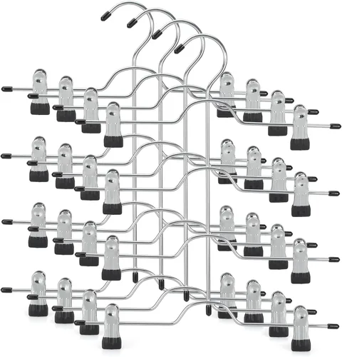 Miniatura 10 de TOPIA HANGER Perchas de falda de 4 niveles para mujer, ahorran espacio con clips ajustables, ahorran un 80% más de espacio, colgador de clip
