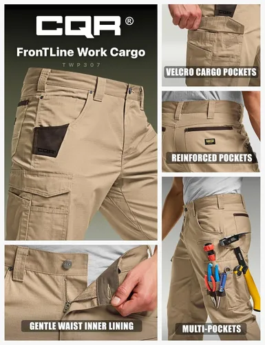 Miniatura 5 de CQR - Pantalones de trabajo Ripstop para hombres, pantalones tácticos repelentes al agua, para uso al aire libre, pantalones cargo rectos, EDC