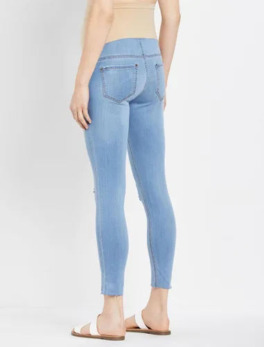 Miniatura 3 de Motherhood Maternity Jeans ajustados para mujer, súper elásticos, con ajuste secreto sobre el vientre, longitud hasta el tobillo, color azul índigo