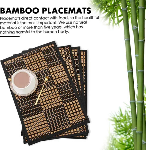 Miniatura 3 de Juego de 4 manteles individuales de bambú, resistentes al calor, para mesa de comedor, manteles individuales de bambú duraderos, resistentes a
