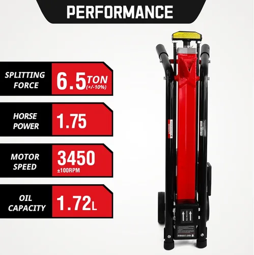 Miniatura 4 de PowerSmart Divisor eléctrico de troncos de 6.5 toneladas, divisor de madera con velocidad de motor 3450, 15 amperios, diseño de viga completa
