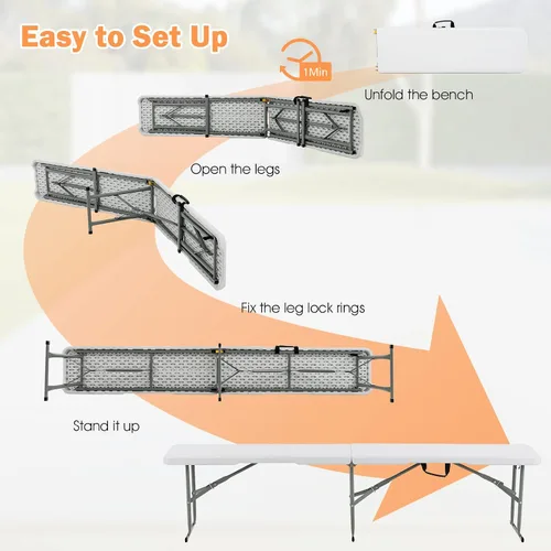 Miniatura 7 de Goplus Banco plegable de plástico de 6 pies, asiento plegable portátil con capacidad de 550 libras para interiores y exteriores, picnic, fiesta