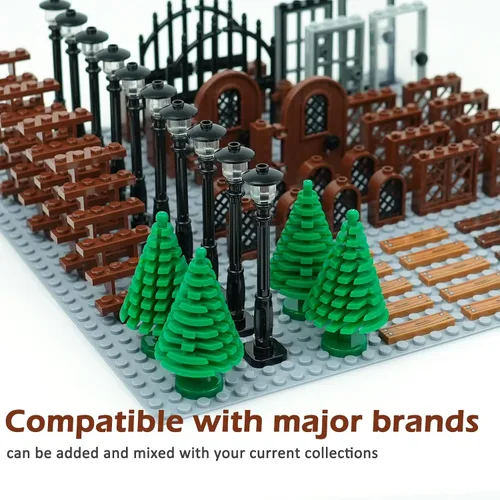 Miniatura 6 de BroTex Puertas Ventanas Accesorios Ladrillos Piezas, Ciudad Casa Piezas Jardín Clásico Camino Lámpara Luz Escalera Puerta Castillo, Creativa DIY