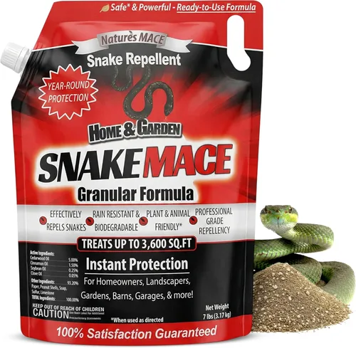 Nature's Mace Maza de serpiente, gránulos repelentes de serpientes para patio, uso al aire libre, mantiene a las serpientes alejadas, reptiles,