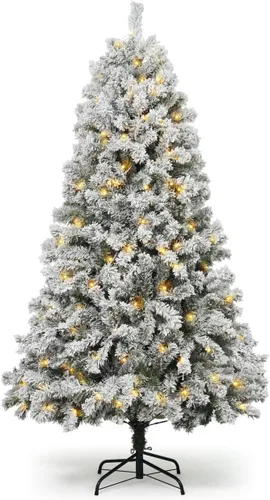 Miniatura 10 de CAPHAUS 4.5 pies Árbol de Navidad artificial preiluminado con nieve esmerilada, 200 luces LED y 398 puntas, árbol de Navidad falso con soporte