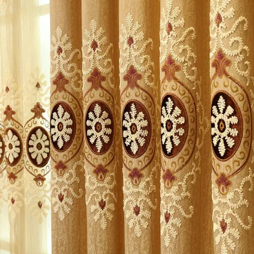 Miniatura 4 de ELKCA Cortinas bordadas de jacquard para dormitorio, cortinas beige de lujo para sala de estar, ojales superiores, 2 paneles