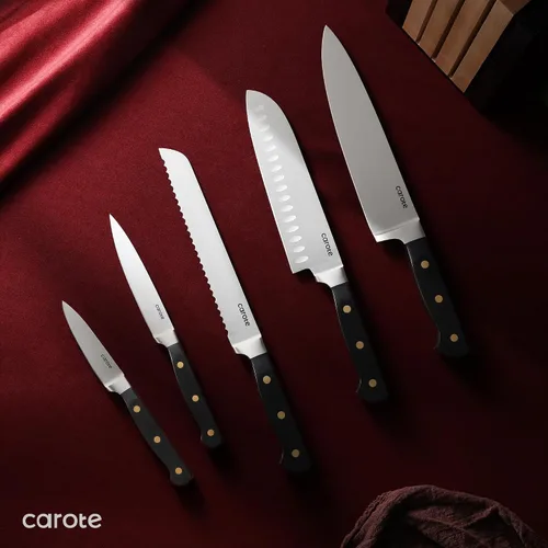 Miniatura 6 de CAROTE Juego de 11 cuchillos con bloque para cocina, hoja súper afilada de acero inoxidable, mango ergonómico con triple remache, bloque magnético