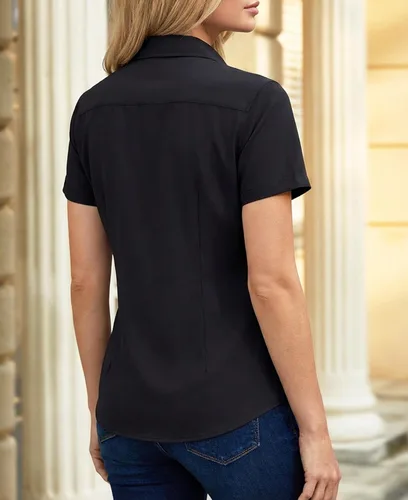 Miniatura 5 de Camisas con botones para mujer, de manga corta, elásticas, sin arrugas, para negocios, casual, oficina, blusa de trabajo
