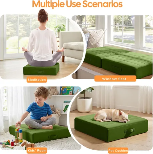 Miniatura 3 de MeMoreCool Almohadas cuadradas para suelo para adultos y niños, 2 juegos de cojines grandes de meditación con espuma de 5 pulgadas de grosor y funda