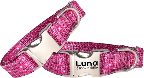 Miniatura 14 de Collar de perro con diamantes de imitación, hebilla grabada y opciones de correa, collares de perro brillantes a la moda, joyas brillantes