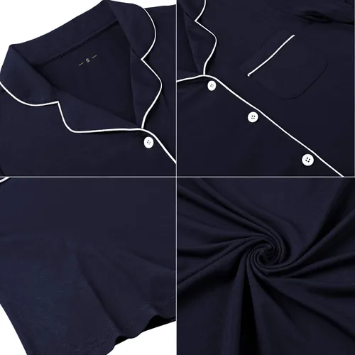 Miniatura 41 de Samring Camisón de pijama para mujer, manga corta/larga, con botones, camisón para dormir, camisón para novio, talla XXL