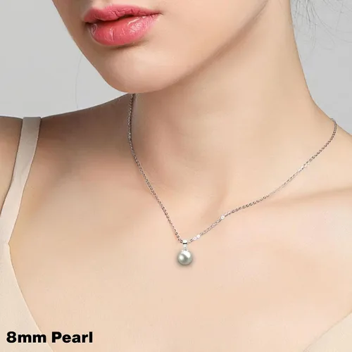 Miniatura 2 de Collar con colgante de perlas cultivadas de agua dulce japonesa AAA de 6 a 0.551 in con montura de plata de ley y cadena a juego de 16 o 18 pulgadas