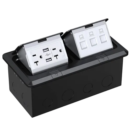 Miniatura 13 de WEBANG Kit eléctrico de caja de piso doble emergente, salida de receptáculo GFCI de acero inoxidable de 20 amperios, resistente a la intemperie