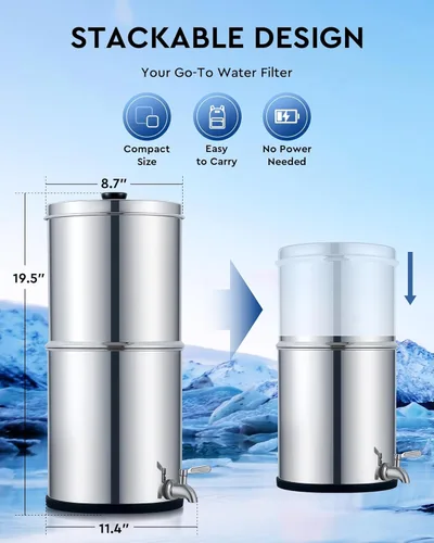 Miniatura 5 de CO-Z Sistema de filtro de agua alimentado por gravedad, sistema de filtración de agua de encimera de 2.25 galones, purificador de agua por gravedad