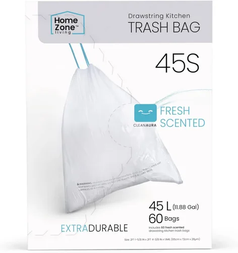 Home Zone Living - Bolsas de basura de cocina de 12 galones con asas de cordón, diseño personalizado resistente para botes de basura de cocina