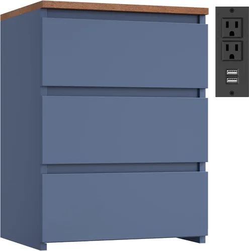 Miniatura 8 de FOTOSOK Mesita de noche negra, mesita de noche de 26" de altura con estación de carga, mesita de noche negra con puertos USB y tomas de corriente
