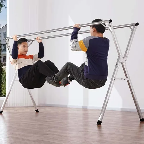 Miniatura 4 de Heavy Duty Stainless Steel Clothes Drying Rack - Adjustable Length Garment Rack for Indoor/Outdoor Use, Foldable with Windproof Hooks, 63In -(One