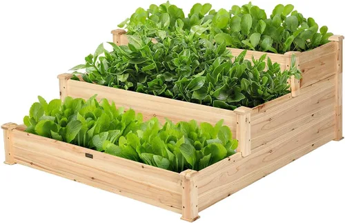 Miniatura 9 de Giantex Cama de jardín elevada de 3 niveles, maceta para exteriores, caja de cultivo de flores vegetales, kit de cama elevada elevada, contenedor