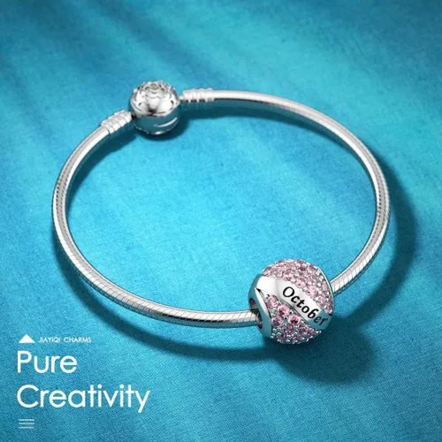 Miniatura 2 de JIAYIQI Dijes de piedra natal para dijes de pulsera de plata de ley 925 abalorios calados de feliz cumpleaños para mujer regalo de joyería Plata