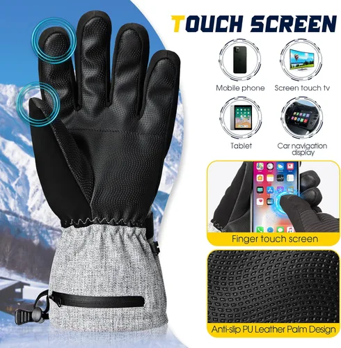 Miniatura 3 de MORXPLOR Guantes de nieve de esquí de invierno para hombres y mujeres, impermeables, resistentes al viento, para pantalla táctil, guantes