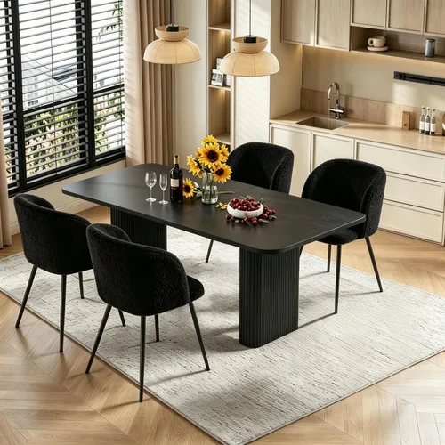 Miniatura 12 de Homedot Juego de 2 sillas de comedor tapizadas de barril negro, modernas sillas de cocina de mediados de siglo, cómodas con asiento acolchado