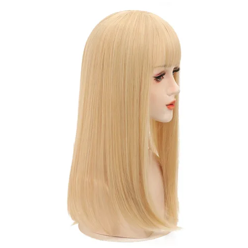 Miniatura 4 de 19.7 in de cabeza recta para la frente con flequillo grueso, parte media snythetic, clip en el pelo para mujeres, cubierta de pelo fino (25#)