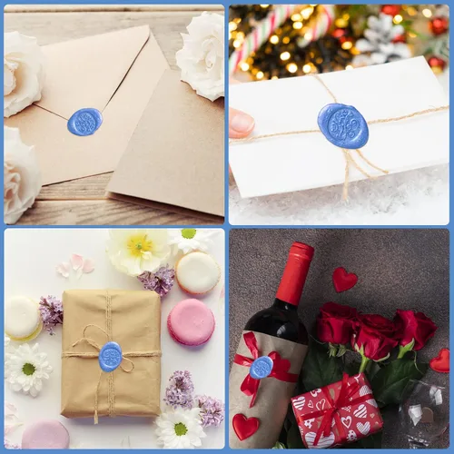 Miniatura 3 de NACHLYNN 600 cuentas de cera de sellado octágono, cuentas de sello de cera azul cielo con 1 cuchara de fusión y 4 velas de té para tarjetas