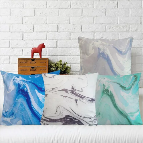 Miniatura 10 de Funda de almohada decorativa clásica con diseño de crayón de mano azul estilo capri, marcas geométricas, funda de almohada decorativa de 17 x 17