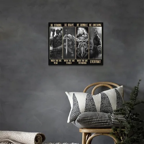 Miniatura 4 de Arte de pared de guerrero vikingo, cuadro de samurái vikingo, decoración de pared, citas inspiradoras "Sé fuerte", impresiones de pintura en lienzo
