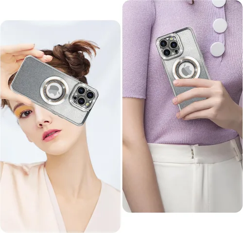 Miniatura 6 de Losin Funda magnética compatible con iPhone 15 Pro Max con purpurina compatible con MagSafe Funda de lujo con diamantes de imitación con logotipo