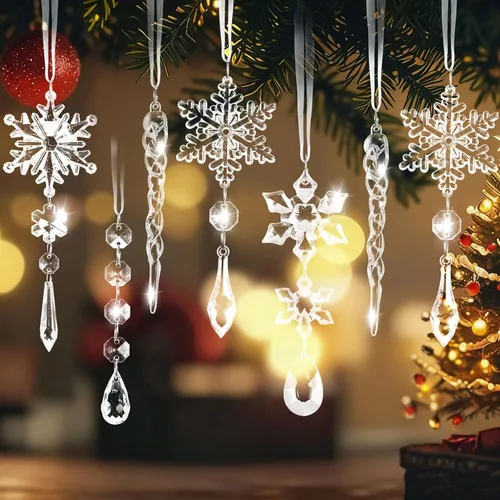 Miniatura 4 de 20 piezas de adornos de Navidad Adornos para árbol de Navidad colgantes Adornos de copo de nieve de acrílico con cristales de carámbano con dijes