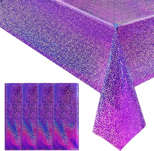 Miniatura 14 de 4 piezas de mantel de fiesta azul real holográfico de 40" x 108" con iridiscencia, mantel de plástico azul marino brillante para graduación, 4