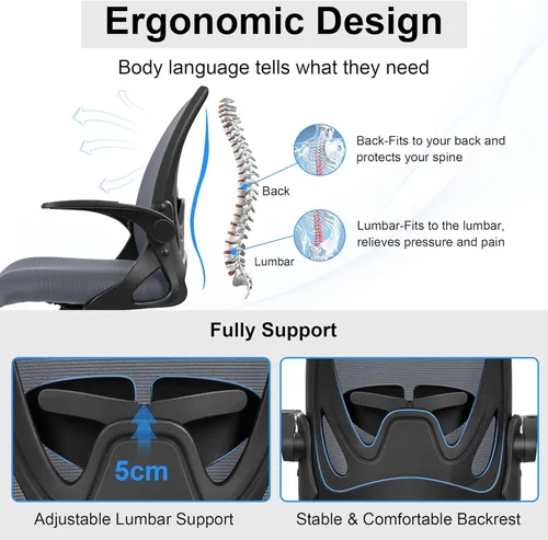 Miniatura 4 de Primy Silla de Oficina Ergonómica Silla de Escritorio con Soporte Lumbar y Altura Ajustables, Silla de Escritorio de Malla Transpirable Giratoria