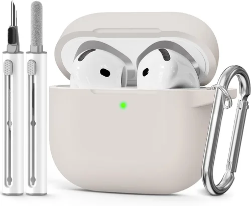 Miniatura 26 de Funda para AirPods 4 2024, viene con kit de limpieza, funda protectora de silicona suave para fundas Apple AirPods de 4ª generación con llavero