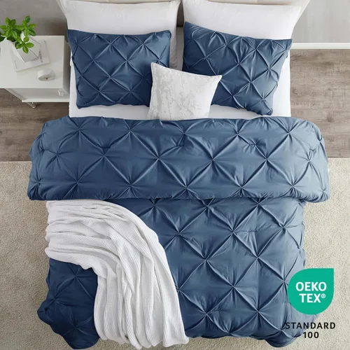 Miniatura 5 de Nestl Funda de edredón azul marino tamaño Queen – Juego de edredón suave de doble cepillado con cierre de botón y lazos en las esquinas, juego de 19