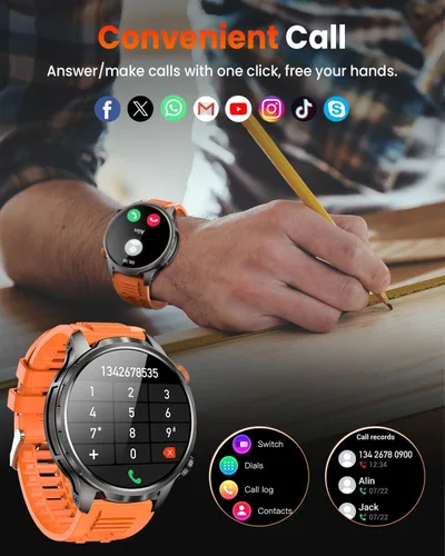 Miniatura 6 de Relojes inteligentes para hombres (batería de 100 días/linterna), reloj inteligente militar impermeable de 5 ATM con frecuencia cardíaca, sueño