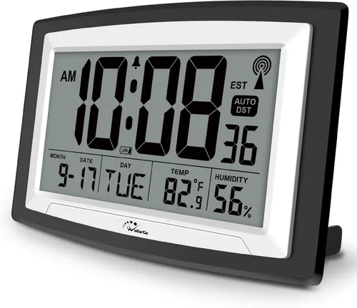 Miniatura 9 de WallarGe - Reloj de pared digital atómico, funciona con pilas, autoconfiguración, pantalla grande con temperatura, fecha, día de la semana, reloj