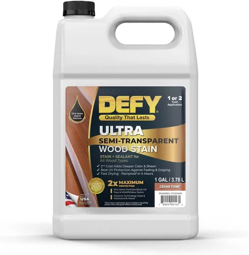 DEFY Tinte y sellador de madera ultra semitransparente para exteriores en uno – tono cedro, 1 galón, tinte de cubierta y sellador | Color rico y