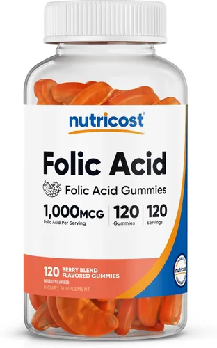 Nutricost Gomitas vegetarianas de ácido fólico (vitamina B9) (120 gomitas, 1 mg de ácido fólico por porción), suplemento para hombres y mujeres