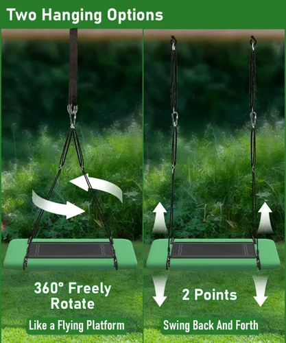 Miniatura 6 de Columpio de árbol rectangular de 40 pulgadas para niños y adultos, columpio de plataforma ajustable con correas para colgar, capacidad de 700