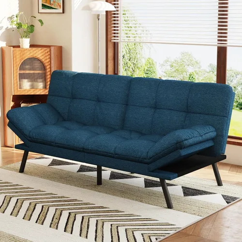 Miniatura 10 de Opoiar Sofá cama futón covertible de 71 pulgadas de largo, sofá futón de piel sintética, sofá biplaza moderno de espuma viscoelástica, sofá pequeño