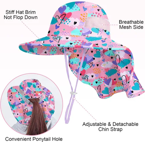 Miniatura 138 de Sombrero de sol para niños, protección UV, unicornio, verano, playa, jugar con ala ancha, solapa para el cuello para niñas y niños